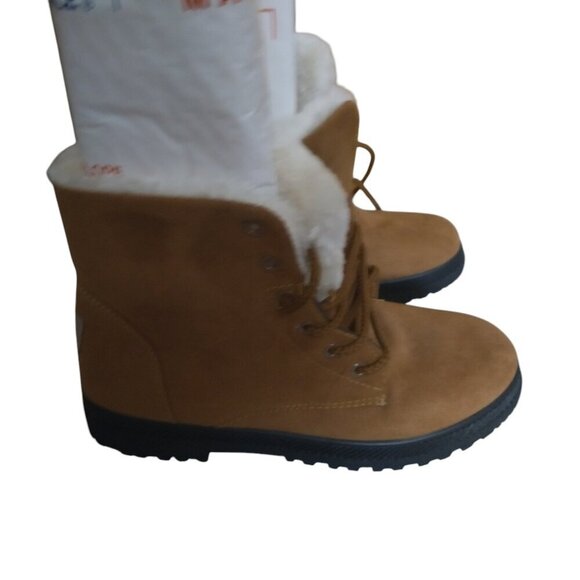 SQL Faux Suede Faux Fur Lined Women's EU 40/US 9 Tan Brown Lace-Up Winter Boots - Picture 1 of 6